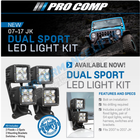Pro Comp Jeep JK Dual Sport Pillar LED Light Kit # 76410P
