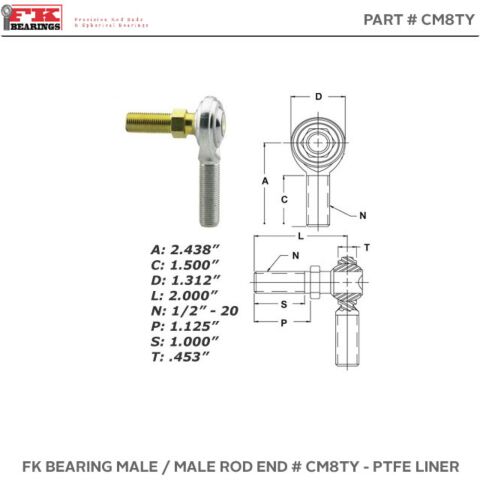FK Rod End # CM8TY - Right Hand Thread - PTFE Liner